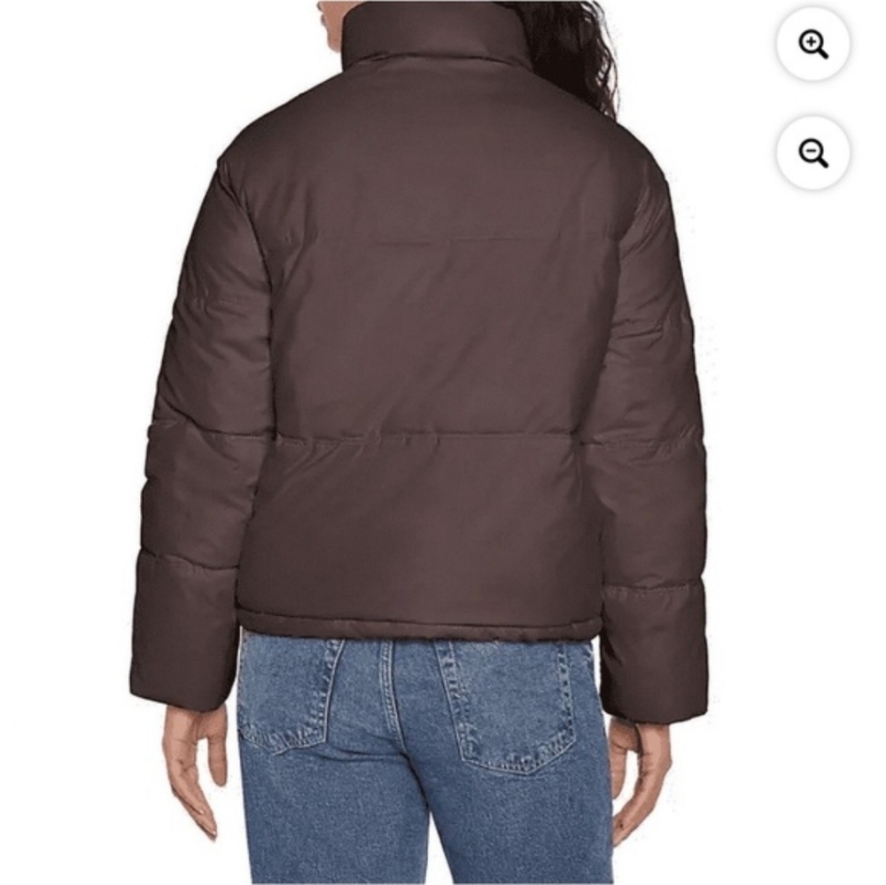Express Women Brown Vegan Leather Cropped Puffer Jacket Size XL - Picture 2 of 15